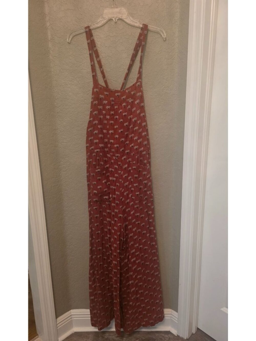 Natural Life Dakota Orange Fall Tree Novelty Wide Leg Jumpsuit Romper M NEW - Picture 2 of 7